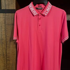 J.Lindeberg Coral-Red Logo Collar Polo
